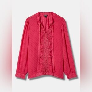 Torrid Chiffon Clip Dot Ruffle Neck Tie Front Top